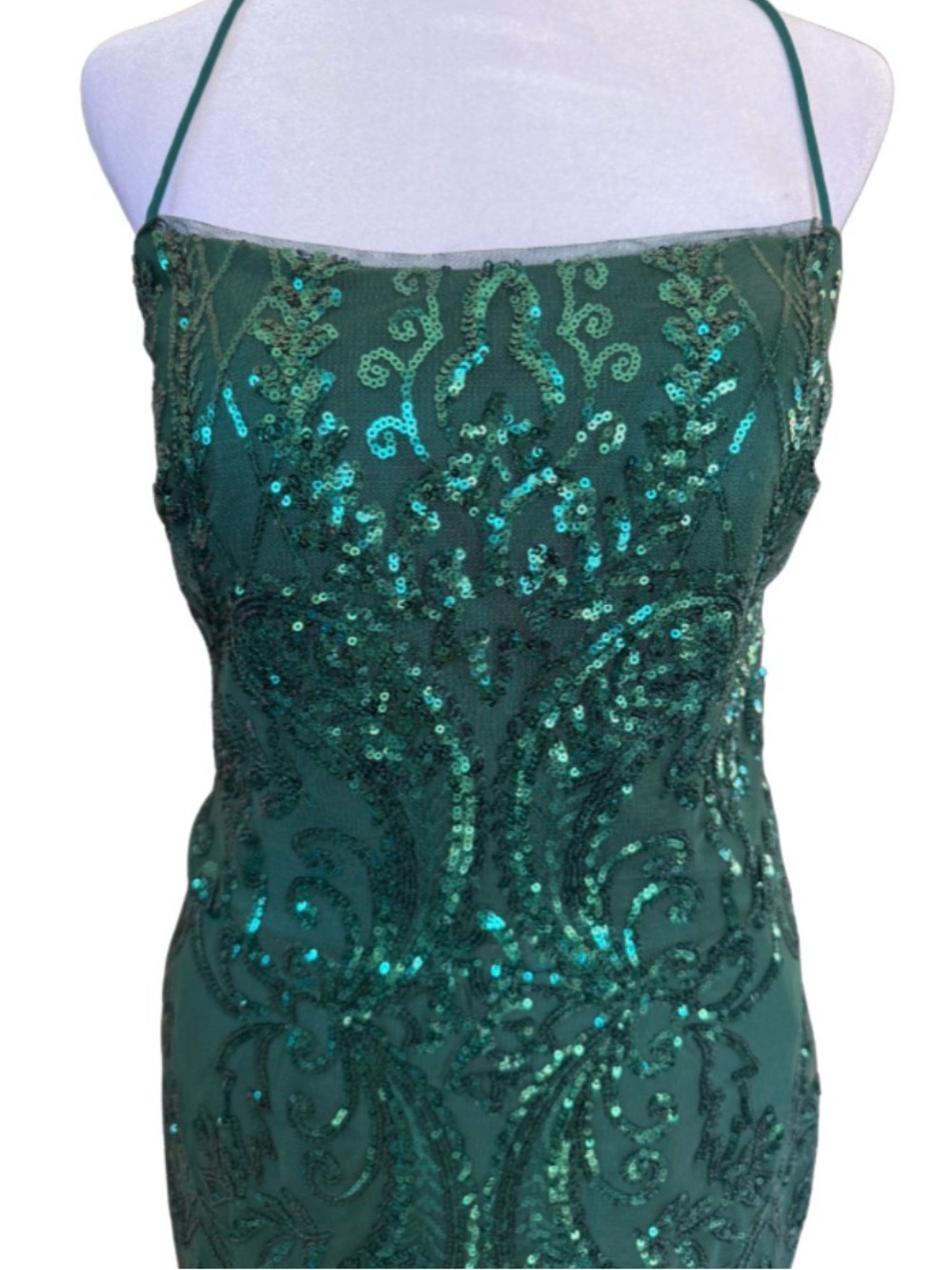 Rated PG by PromGirl Emerald Green Sequin Spaghetti Strap Dress - Picture 3 of 6